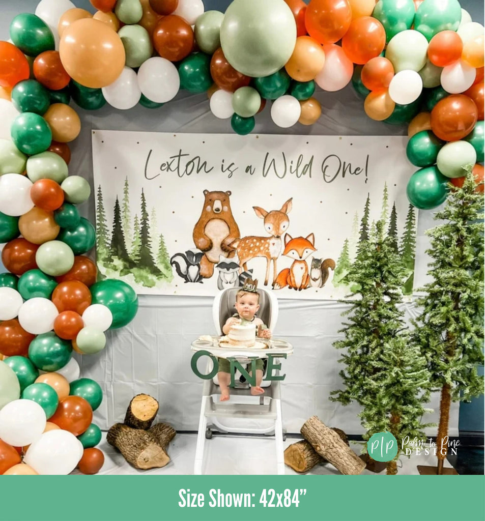 Woodland First Birthday Party Banner and Balloon Garland