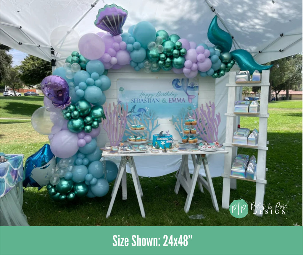 Under the Sea Birthday Banner with Sharks and Mermaids