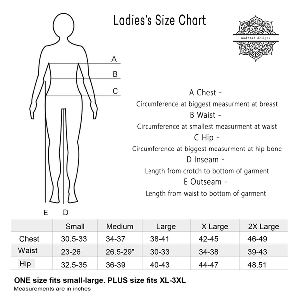 Nadbrad clothing ladies sizing chart