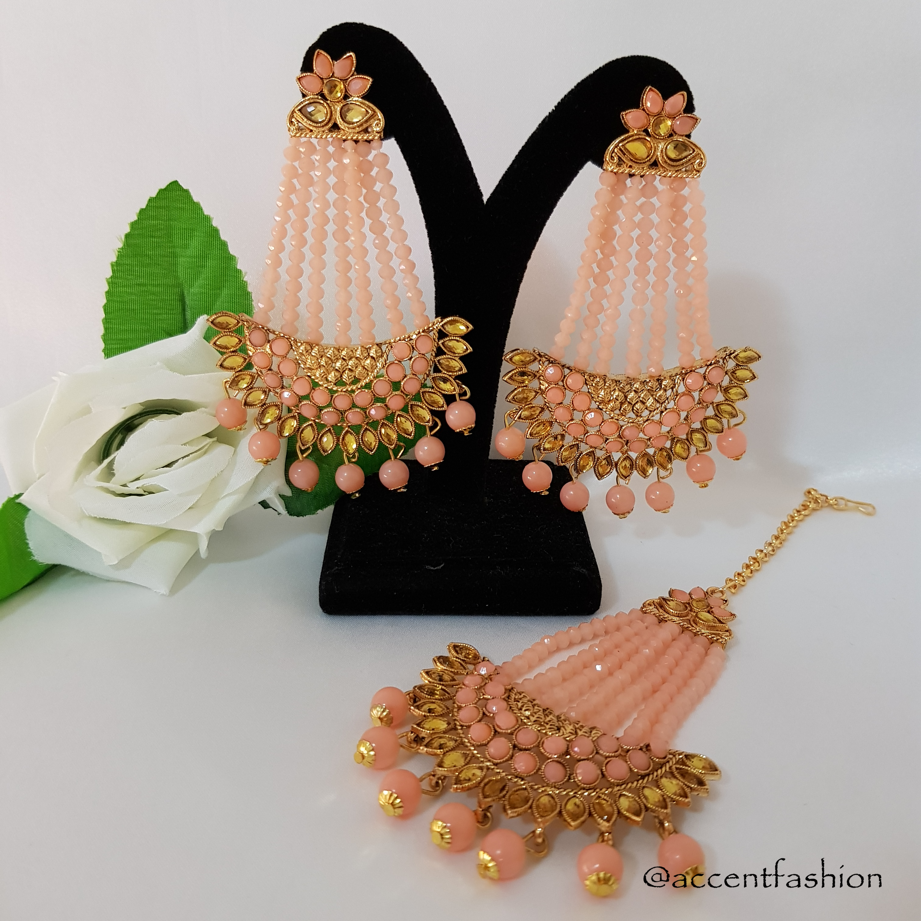 Peach Color Antique Jhumka Earrings (ANTE1466PCH)