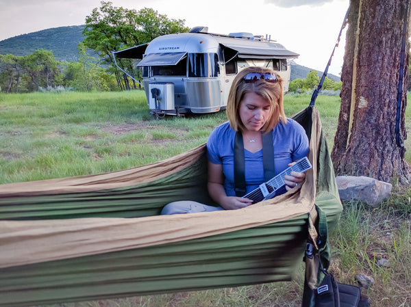 Practicing guitar in hammock on the jamstik+