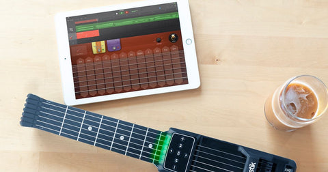 Jamstik 7 with GarageBand on Desktop with cup of coffee