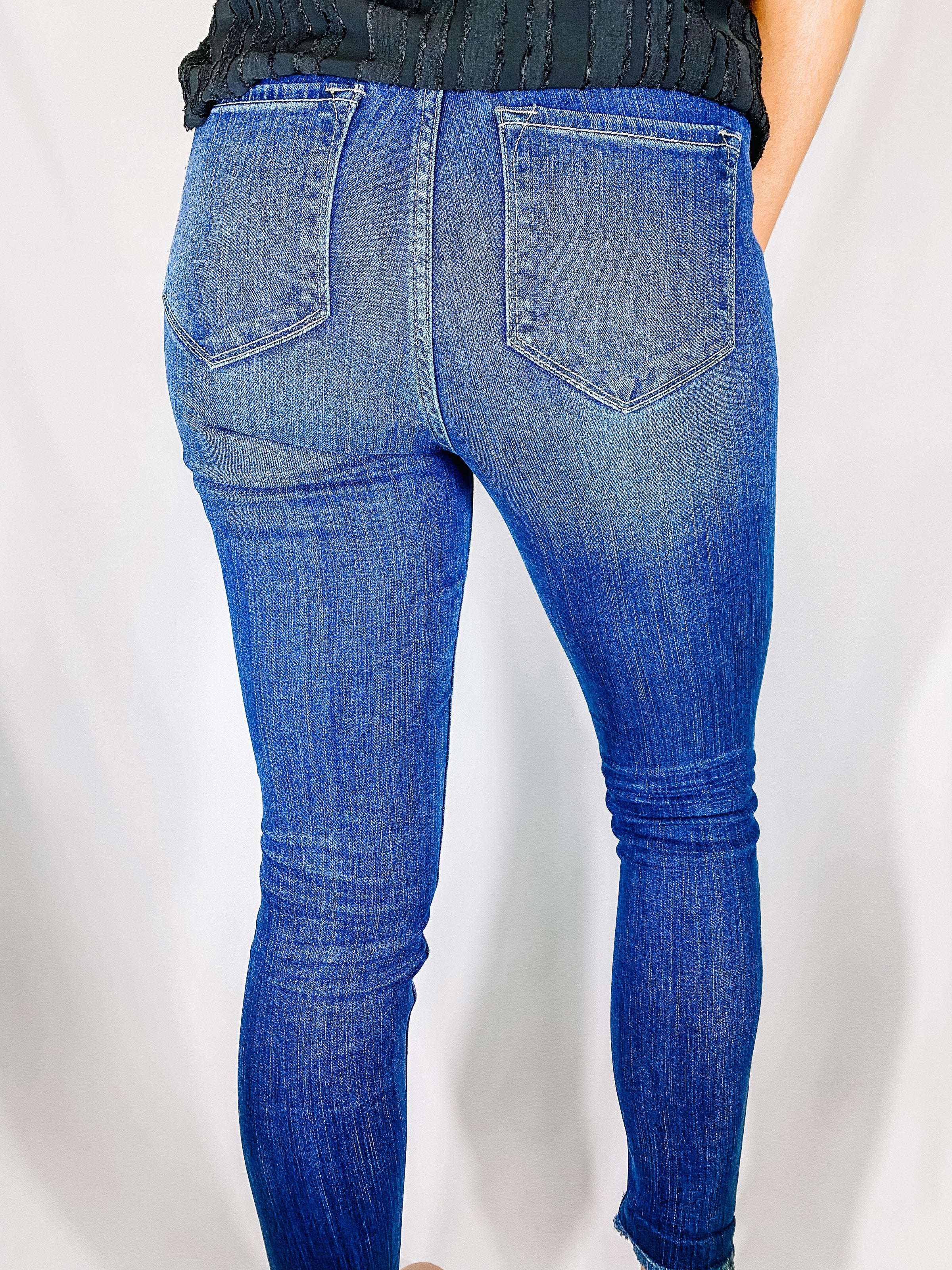 high rise stretchy jeans