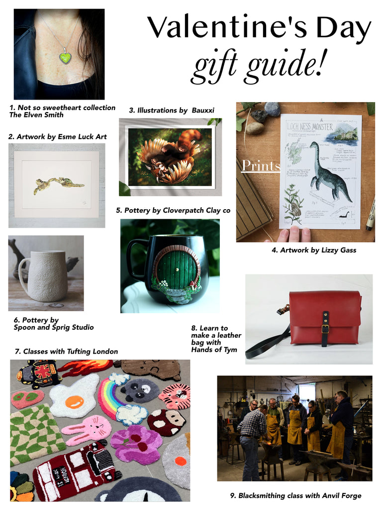 Gift guide image showing examples of work form each of the artists in the article