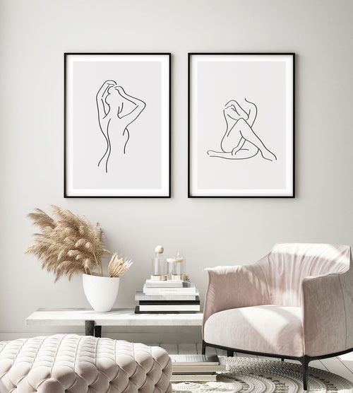 Sexy Woman Line Drawing No. 2 Poster | Black & White Body Art – Postermod
