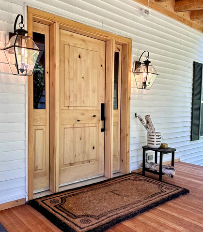Rustic Farmhouse Knotty Alder Wood Door with Glass Sidelites