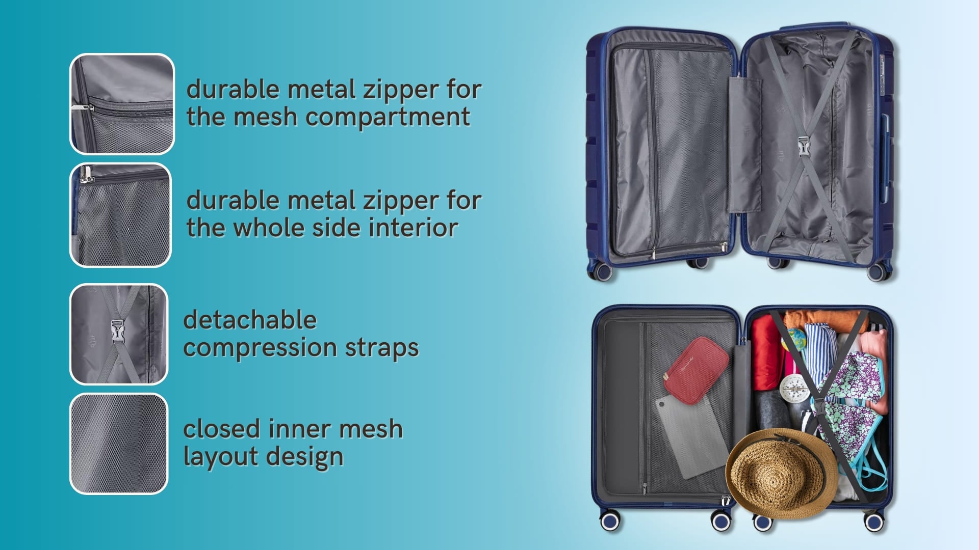 carry on luggage interior features