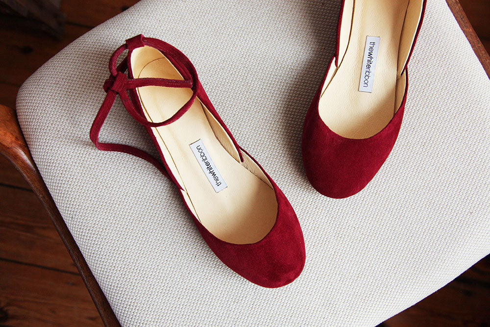 Cherry Red Suede Ballet Flats 