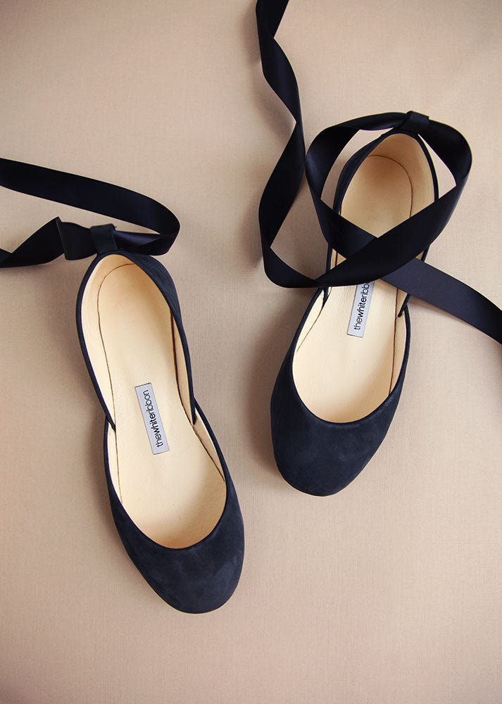 blue ballet shoes with ribbon