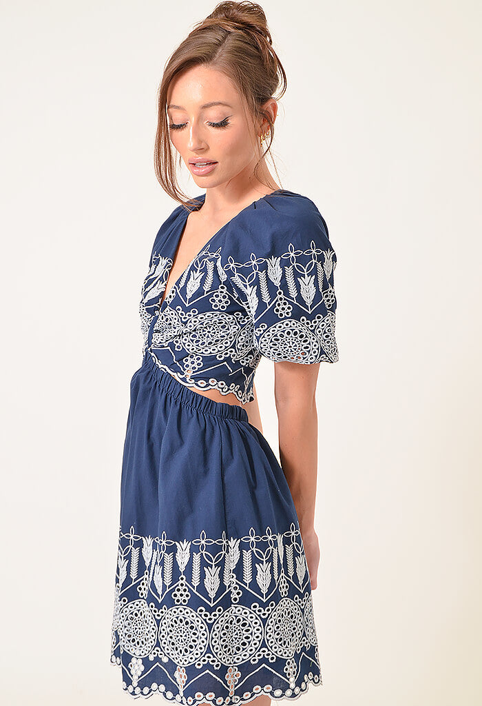 Greylin Mariposa Embroidered Cutout Dress