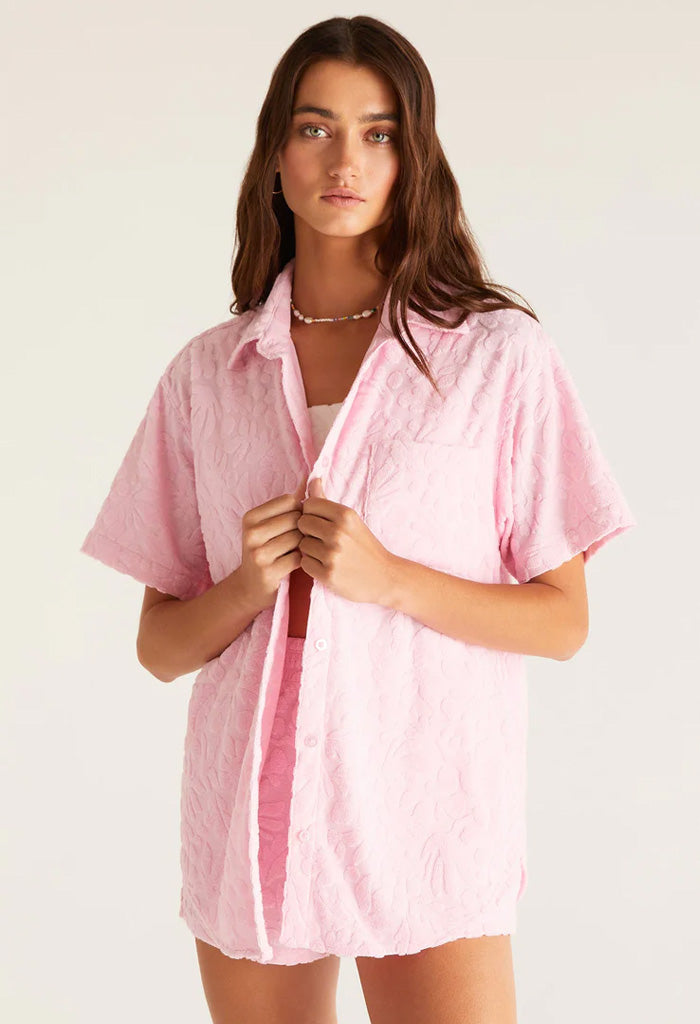 Z Supply Sea Ya Terry Shirt-Paradise Pink