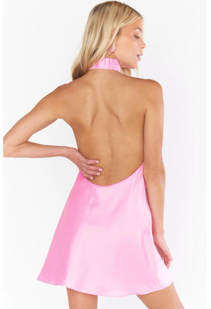 Show Me Your Mumu Jasmine Halter Mini Dress-Pink Luxe Satin