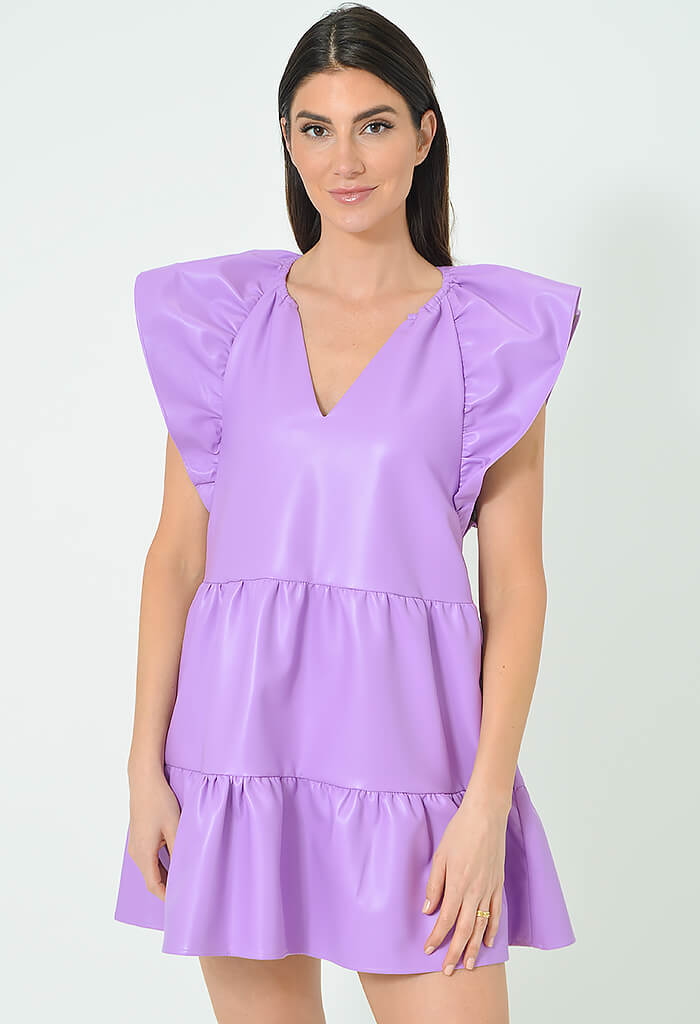 Buddy Love Ronnie Ruffle Sleeve Dress-Purple