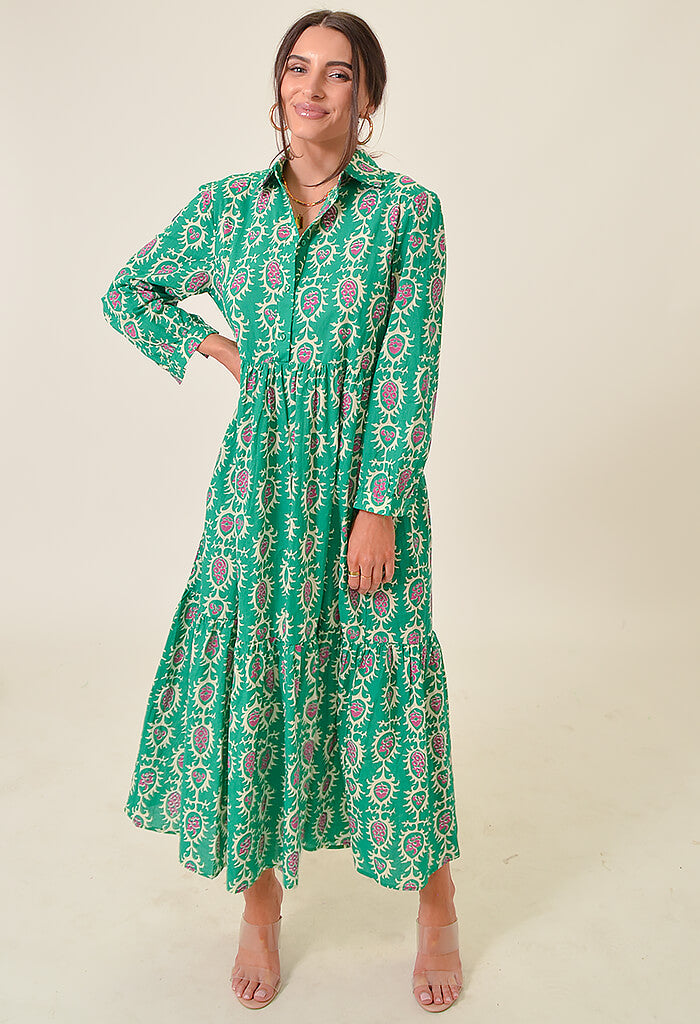 DELUC Crane Printed Dress-Green