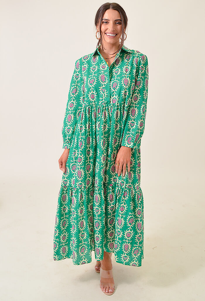 DELUC Crane Printed Dress-Green