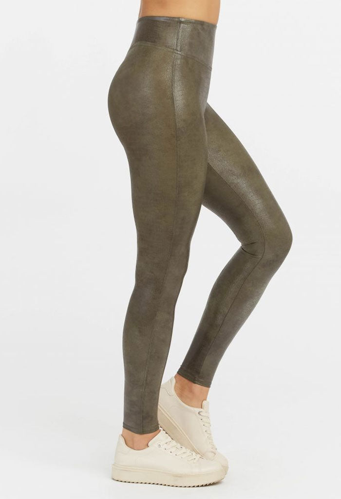 LIKE NEW Spanx Faux Leather Leggings Rich Olive XS - Athletic apparel