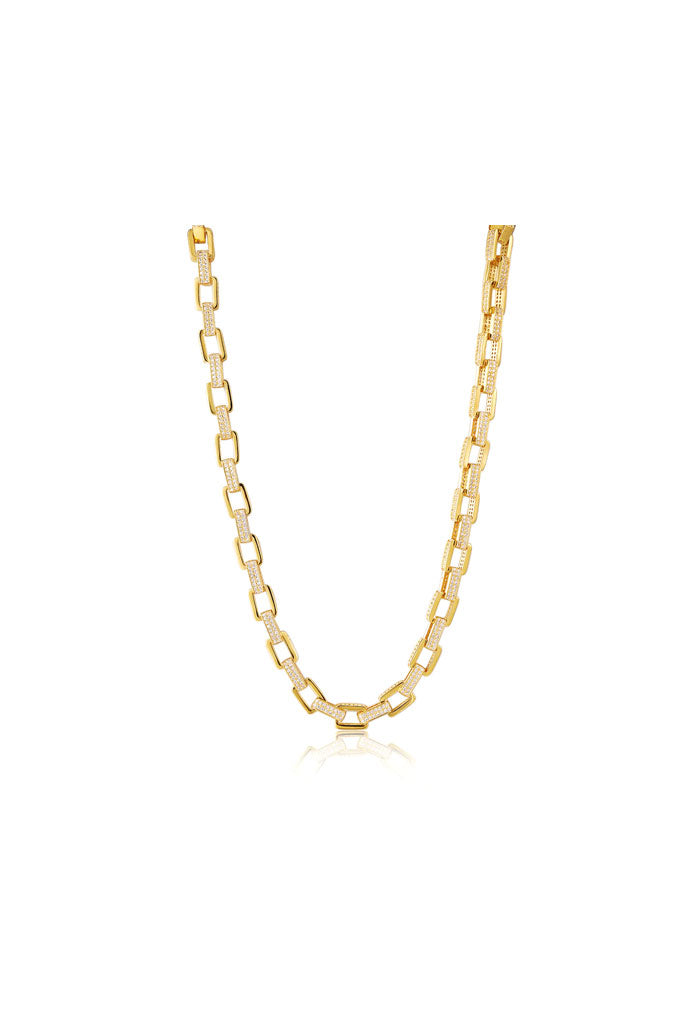 Luv AJ Boxy Pave Chain Necklace-Gold