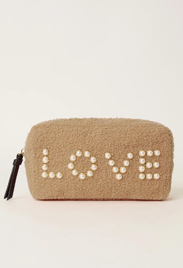Teddy Love Small Cosmetic Pouch-Camel
