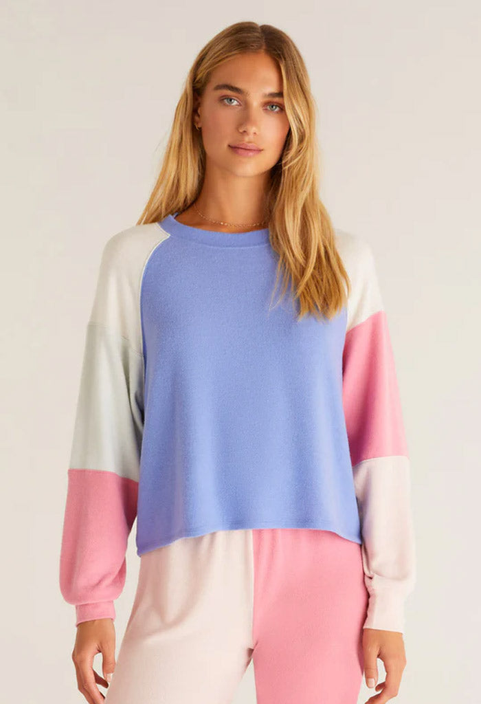 Z Supply Color Block Raglan Top-Shell Pink