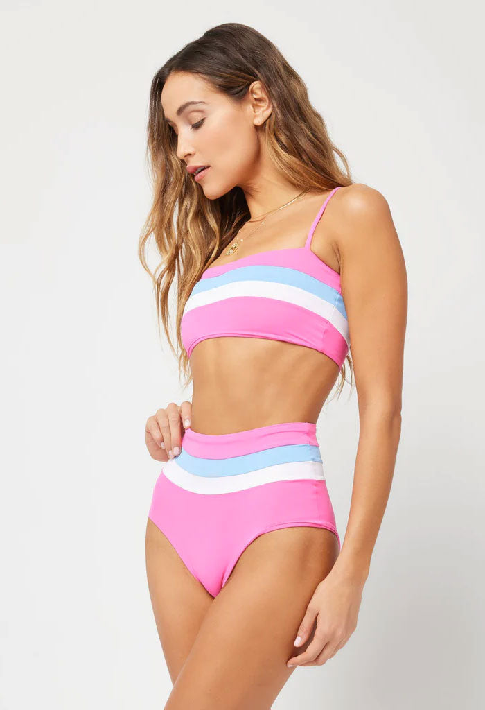 L Space Rebel Stripe Top-Bubblegum Pink/White