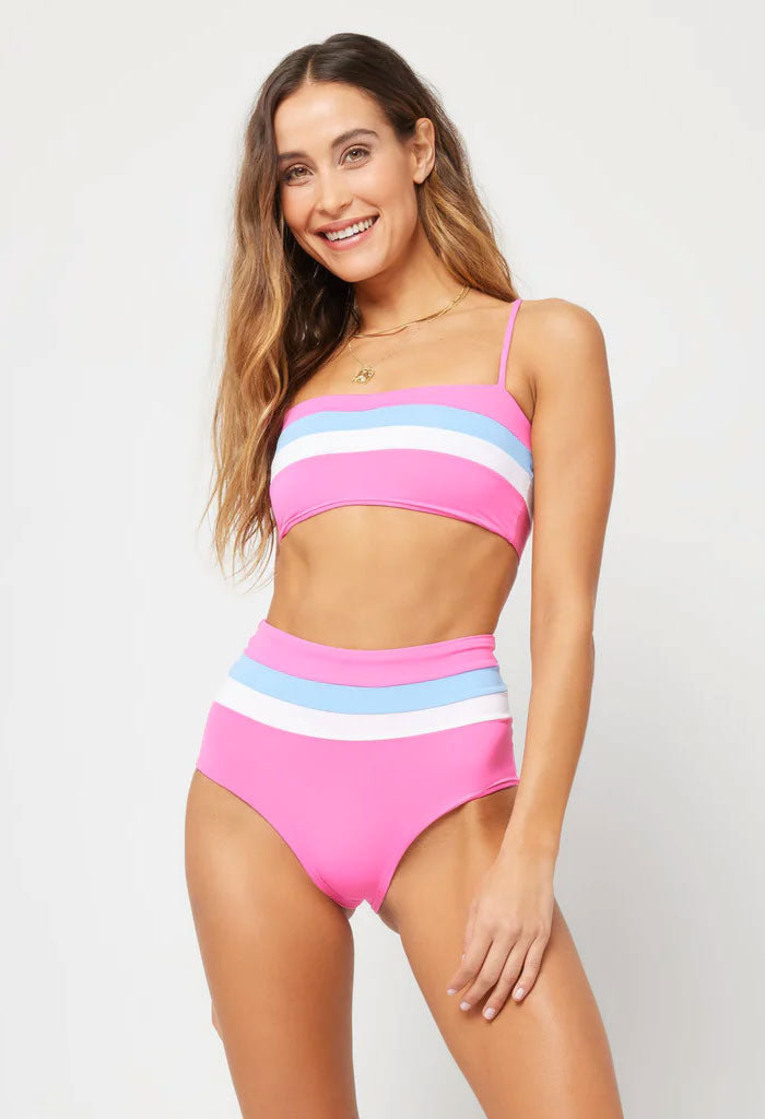 L Space Rebel Stripe Top-Bubblegum Pink/White