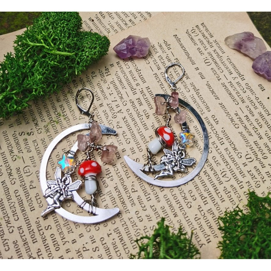 Fairy Moon Mushroom Earrings