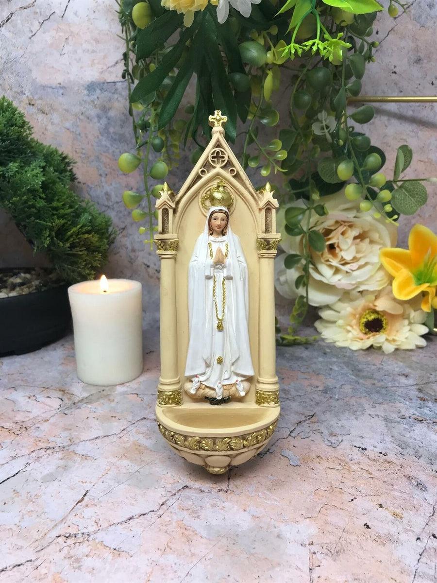 Blessed Virgin Mary Our Lady of Fatima Water Font Wall Plaque Statue F ...