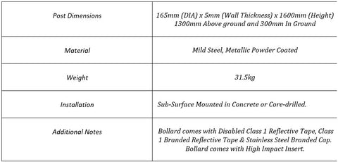 Disabled & Wheel Chair Users Car Park Bollards - AB-HI165-1600-Y-DC1