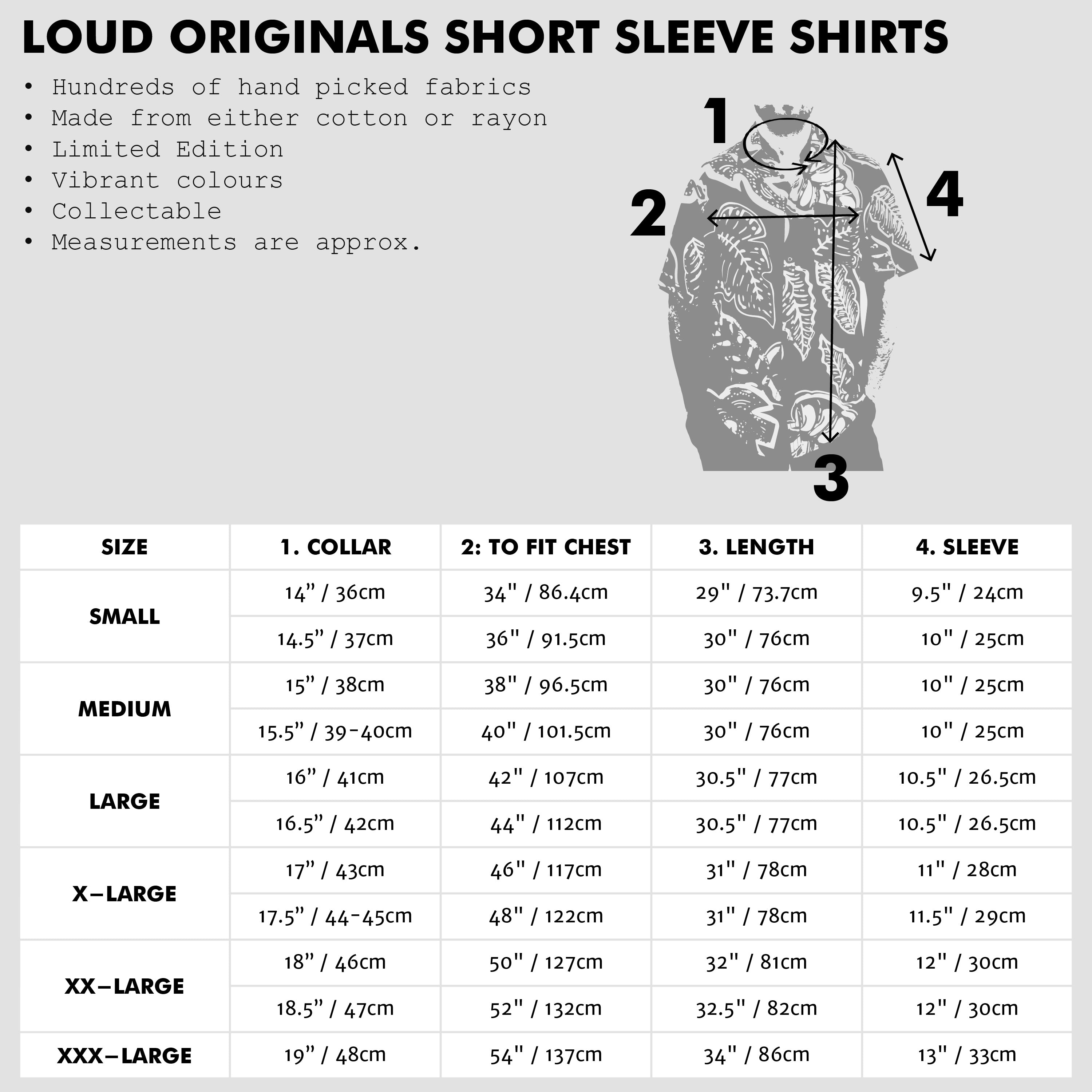 loud originals short sleeve shirt size size guide