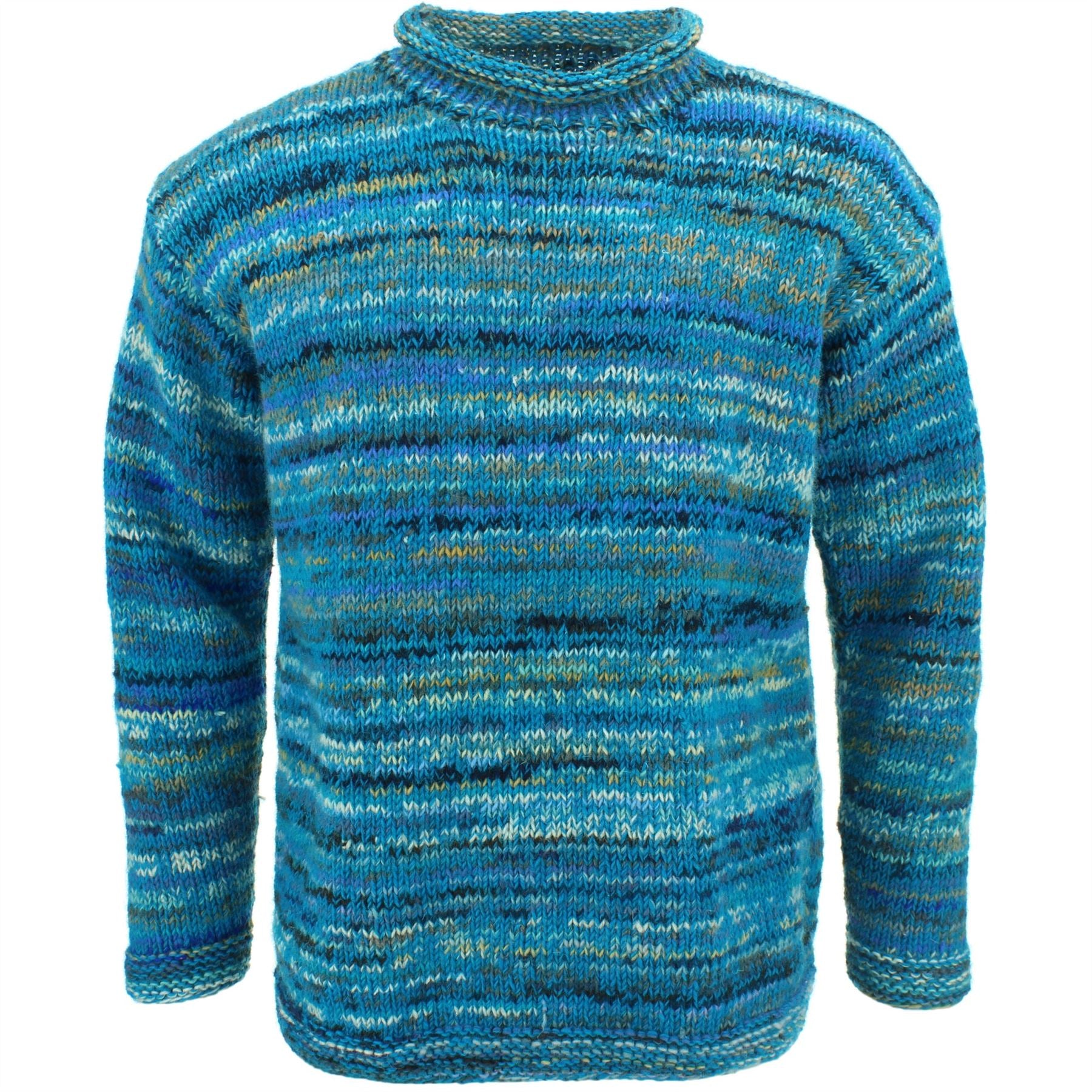 Chunky Wool Knit Space Dye Jumper - Sky Blue