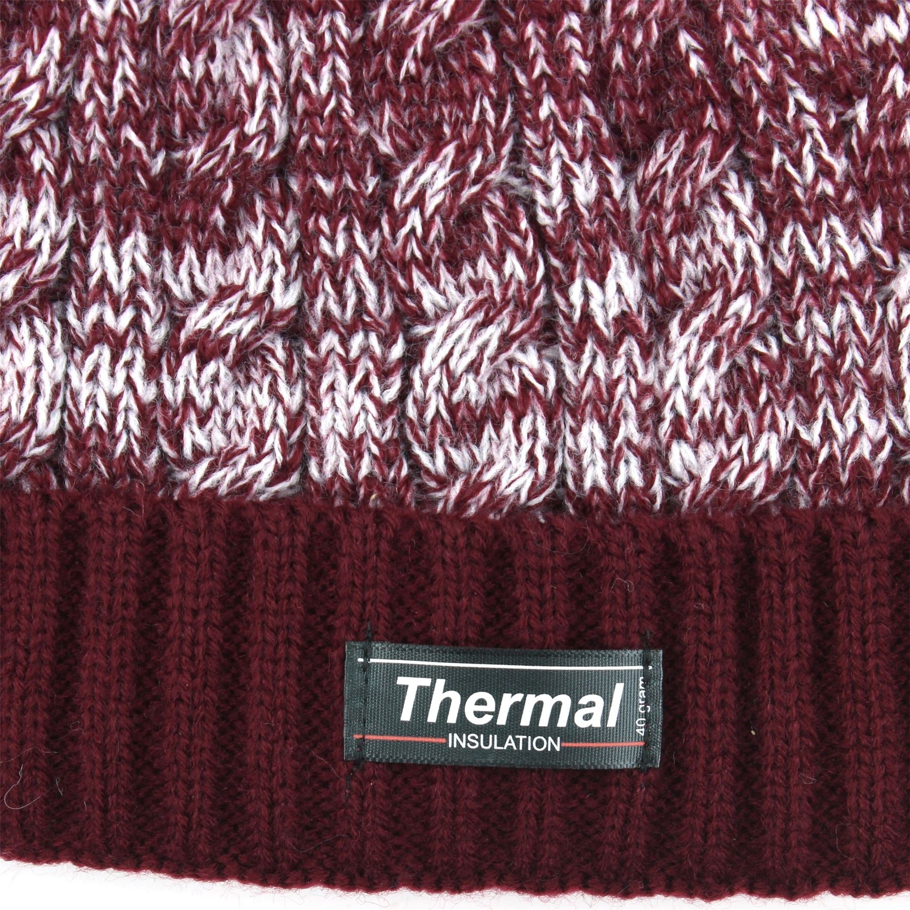 Childrens Thermal Lined Beanie Bobble Hat - Maroon