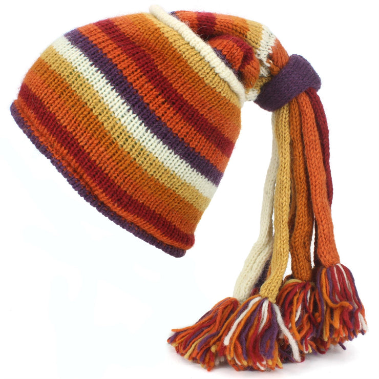 Wool Knit 'Fountain' Tassels Beanie Hat - Orange Rust