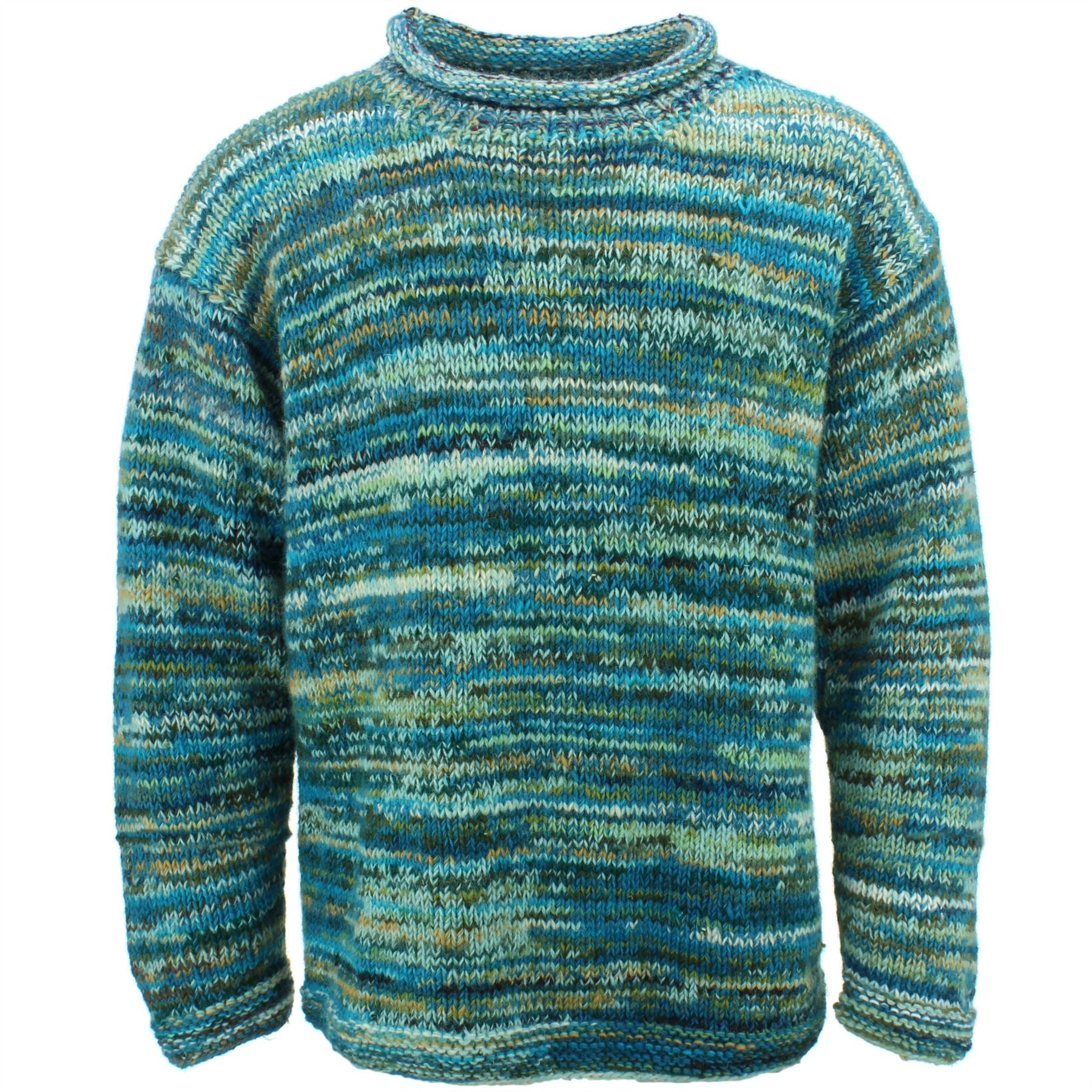 Chunky Wool Knit Space Dye Jumper - Cerulean Blue