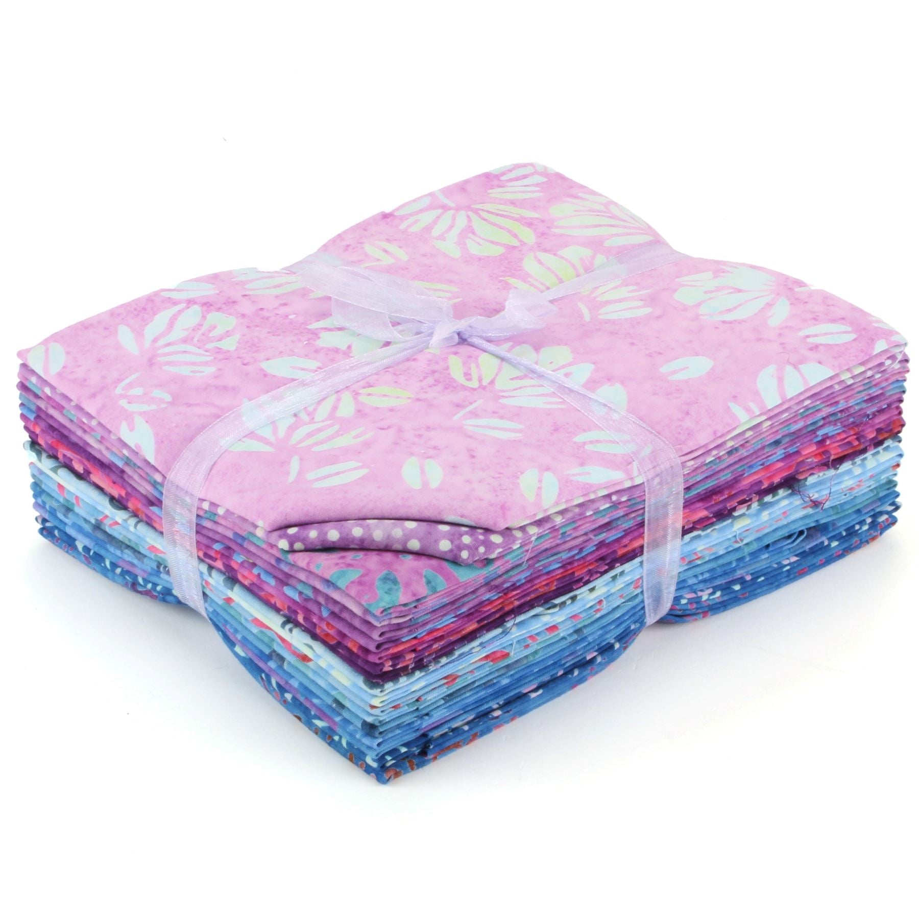 Cotton Batik Fat Quarter Pre Cut Fabric Bundle - Pinks to Blues