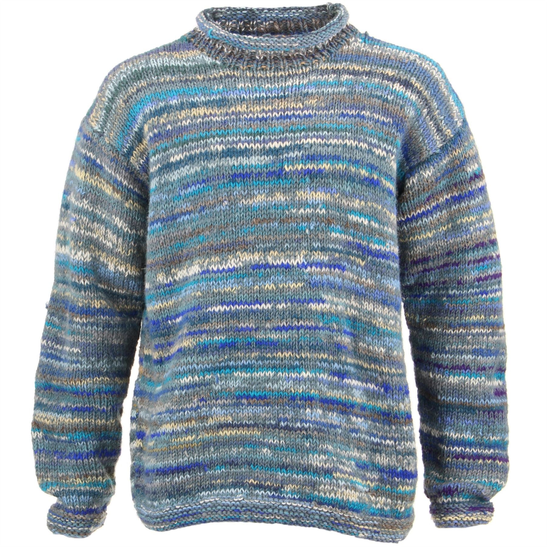 Chunky Wool Knit Space Dye Jumper - Blue Grey