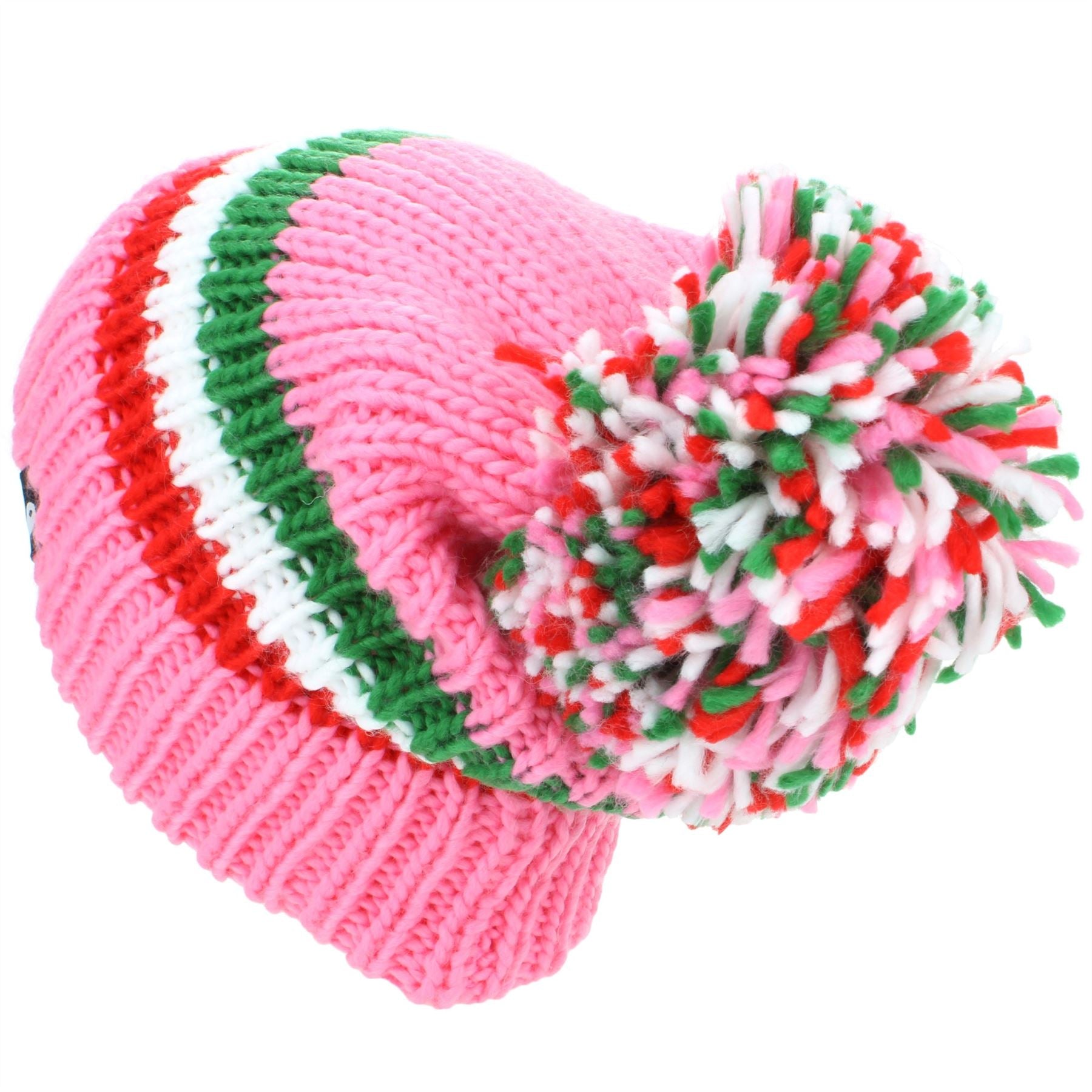 Chunky Acrylic Knit Beanie Hat with a MASSIVE Bobble - Pink