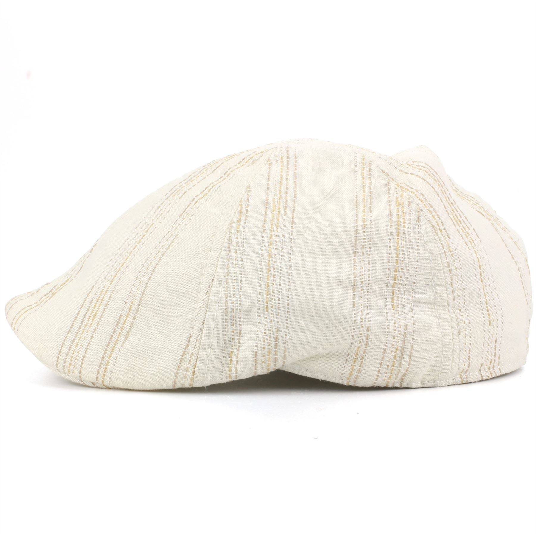 Cotton & Linen Blend Striped Duckbill Flat Cap - Cream