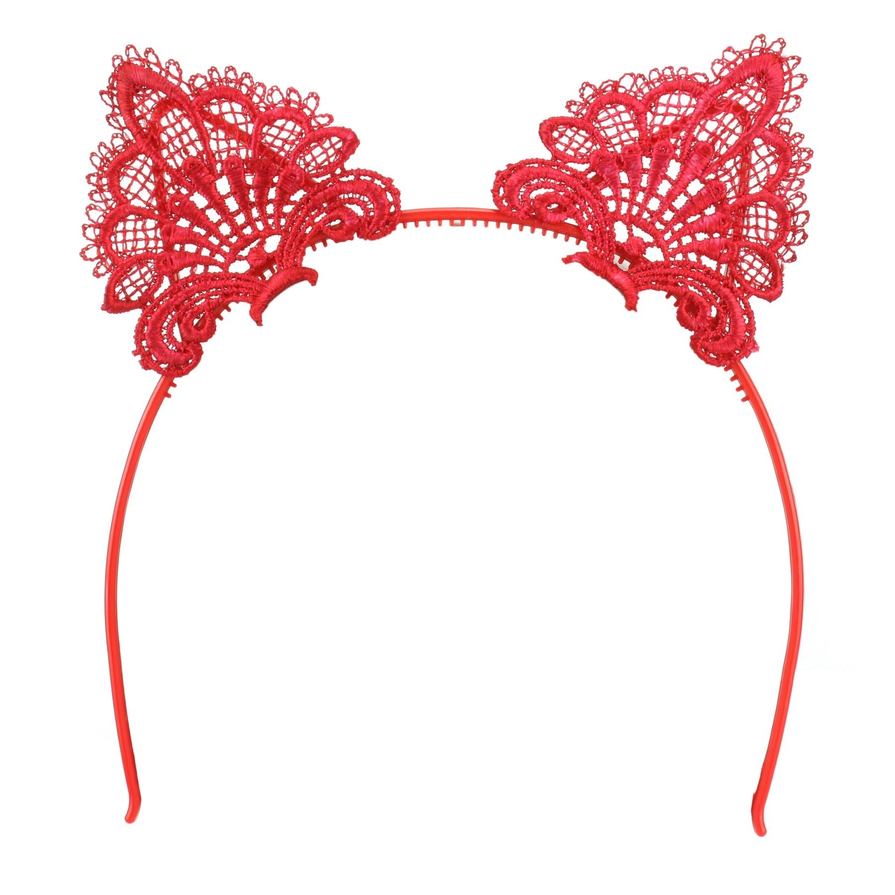 Cat Ear Lace Headband - Red