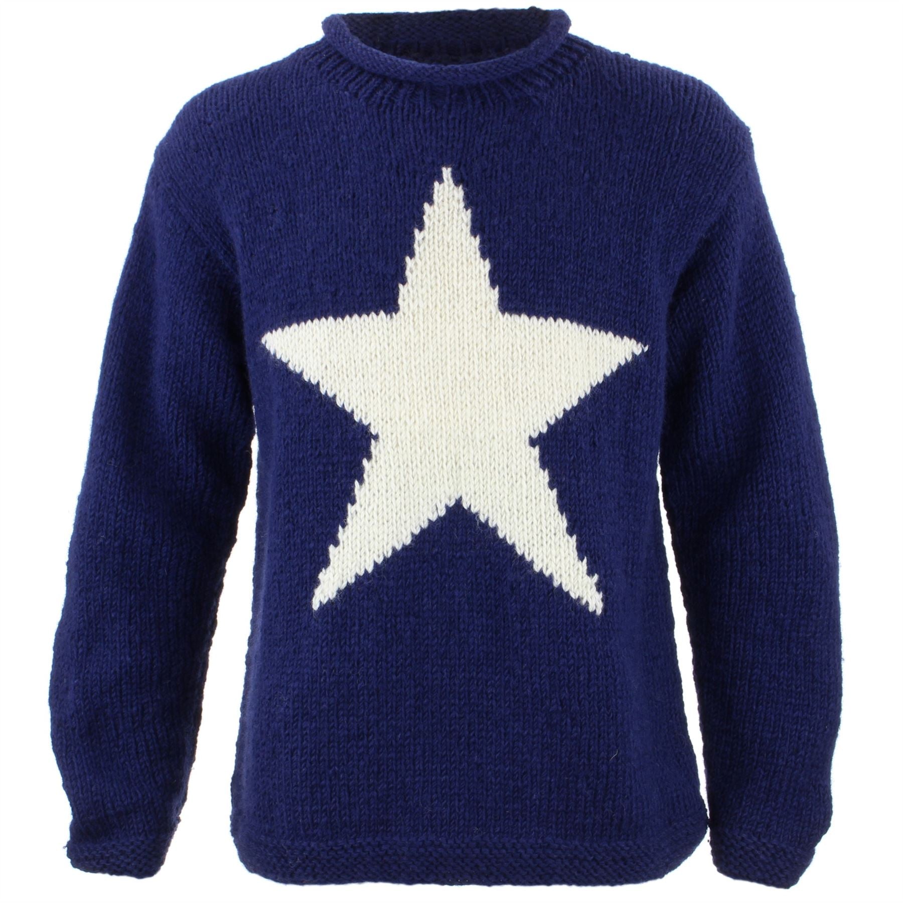 Chunky Wool Knit Star Jumper - Navy & Cream