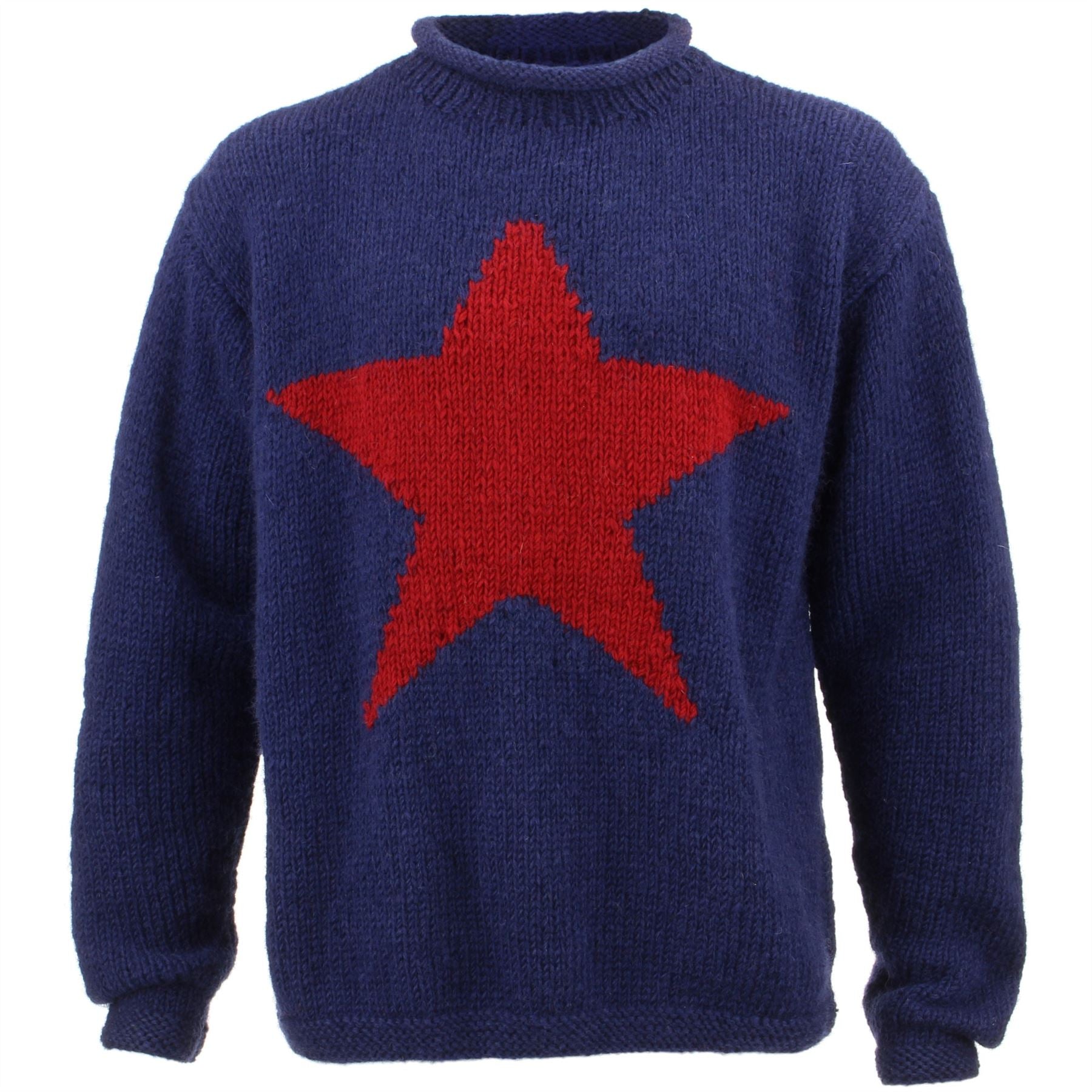 Chunky Wool Knit Star Jumper - Navy & Red