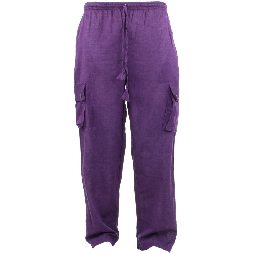 Classic Nepalese Lightweight Cotton Plain Cargo Trousers Pants - Purple