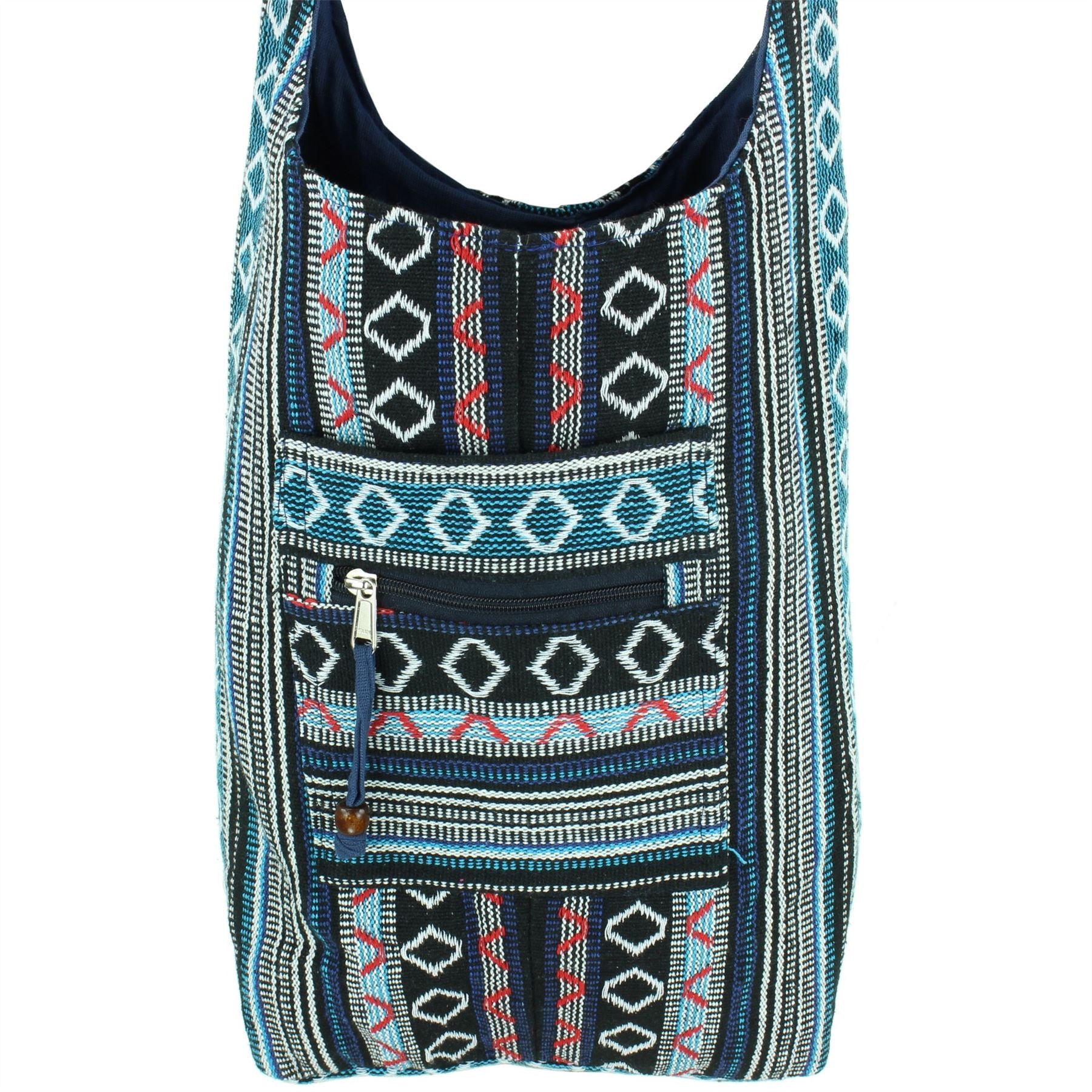 Diamond Pattern Canvas Sling Shoulder Bag - Black Blue