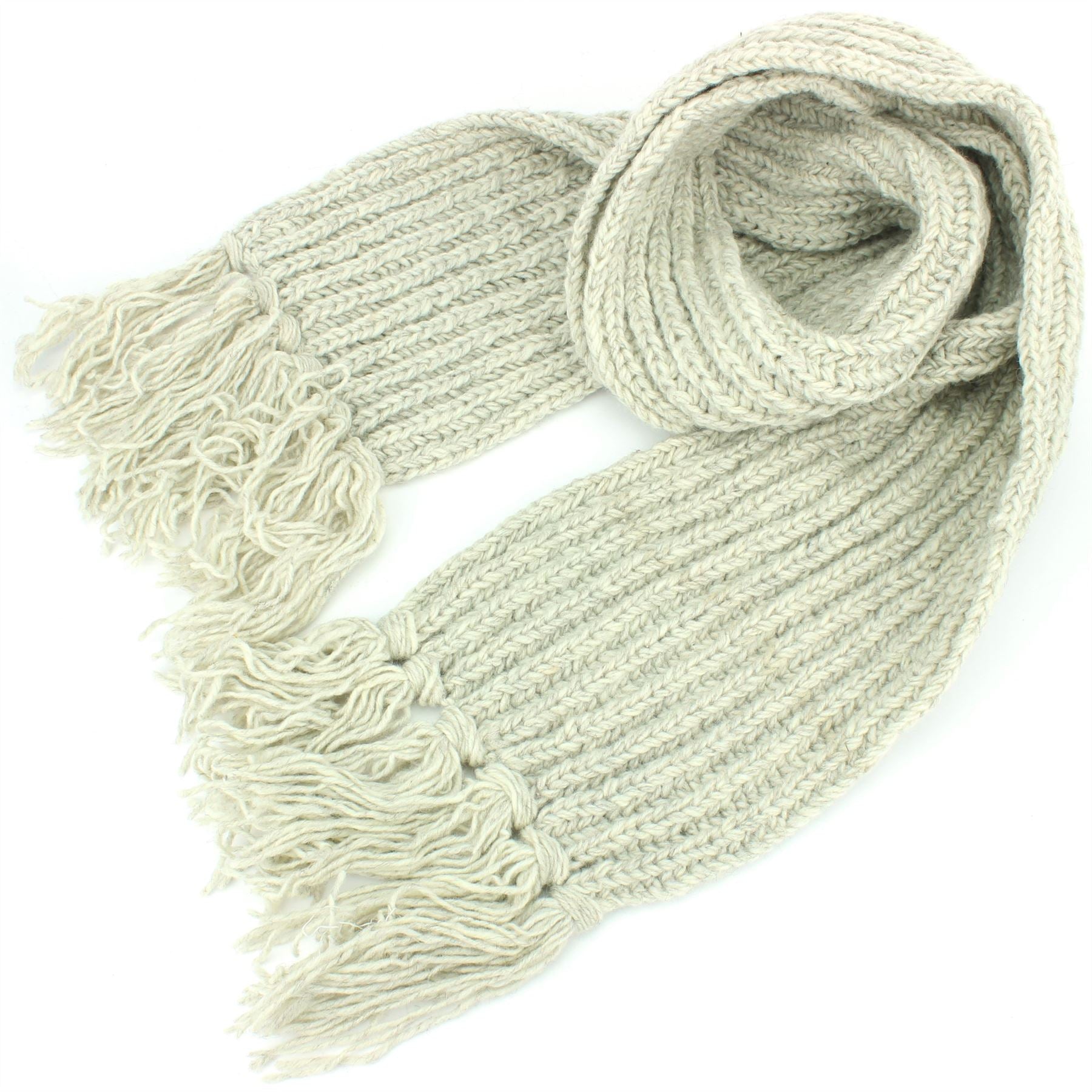 Chunky Wool Knit Scarf - Plain - Light Grey