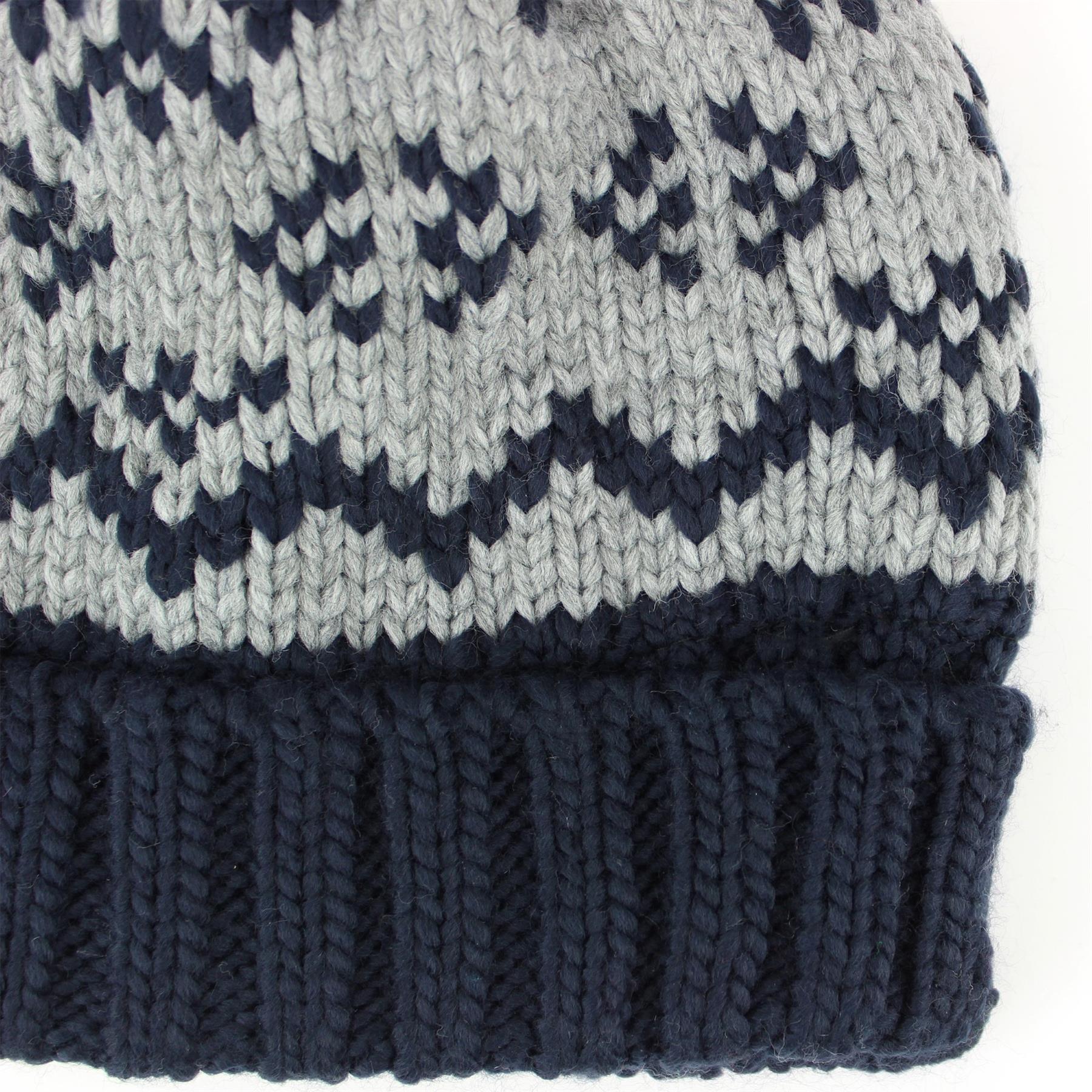 Children's Fairisle Beanie Bobble Hat - Navy