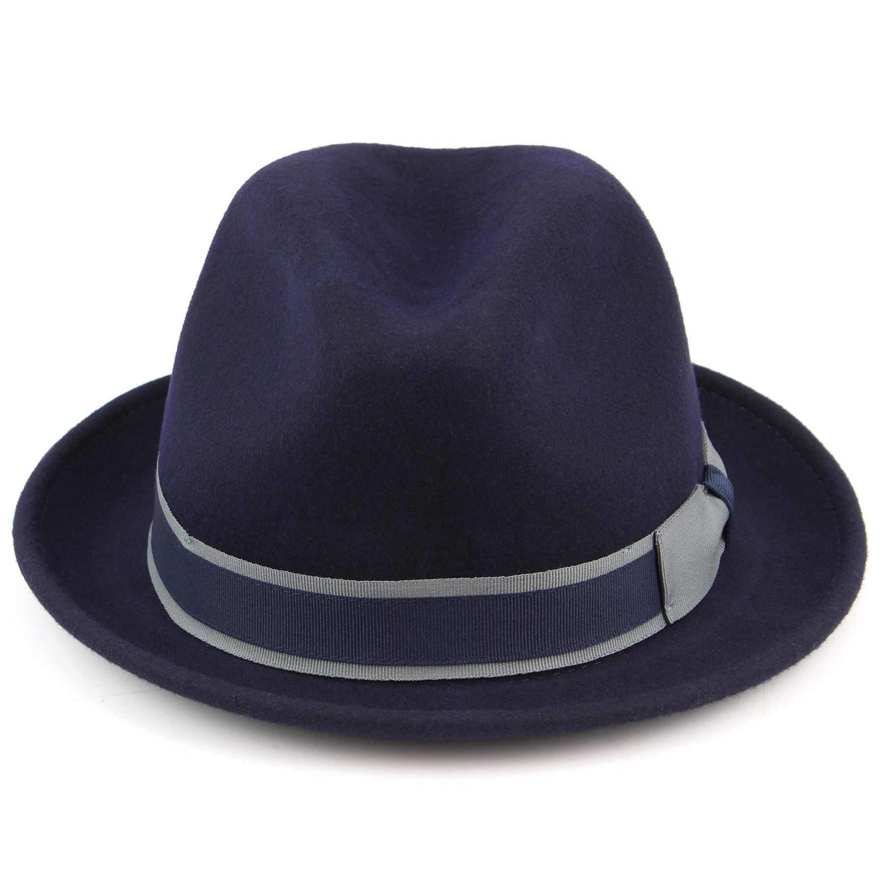 100% Wool trilby hat with contrast band and side bow - Navy