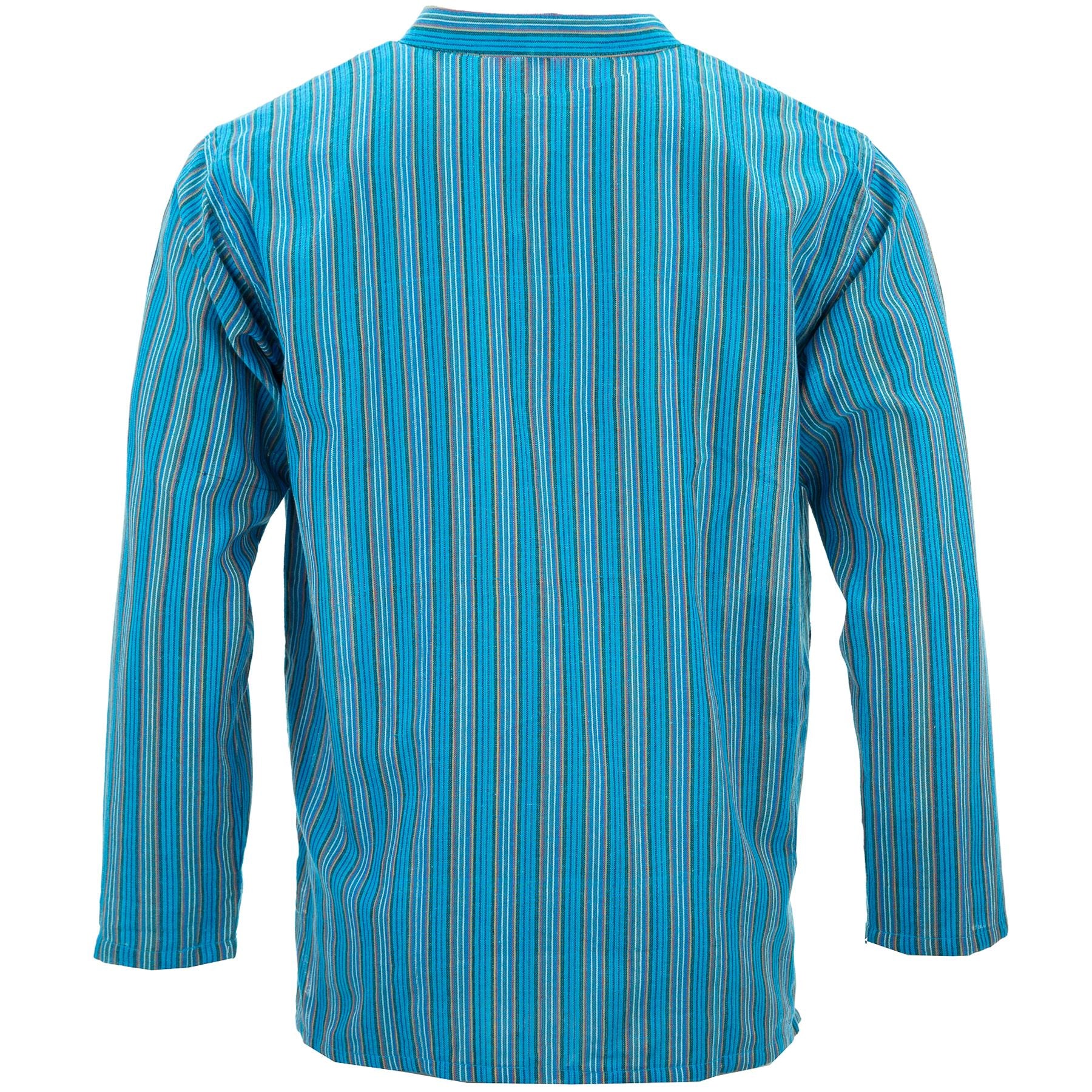 Cotton Grandad Collar Shirt - Blue Stripe