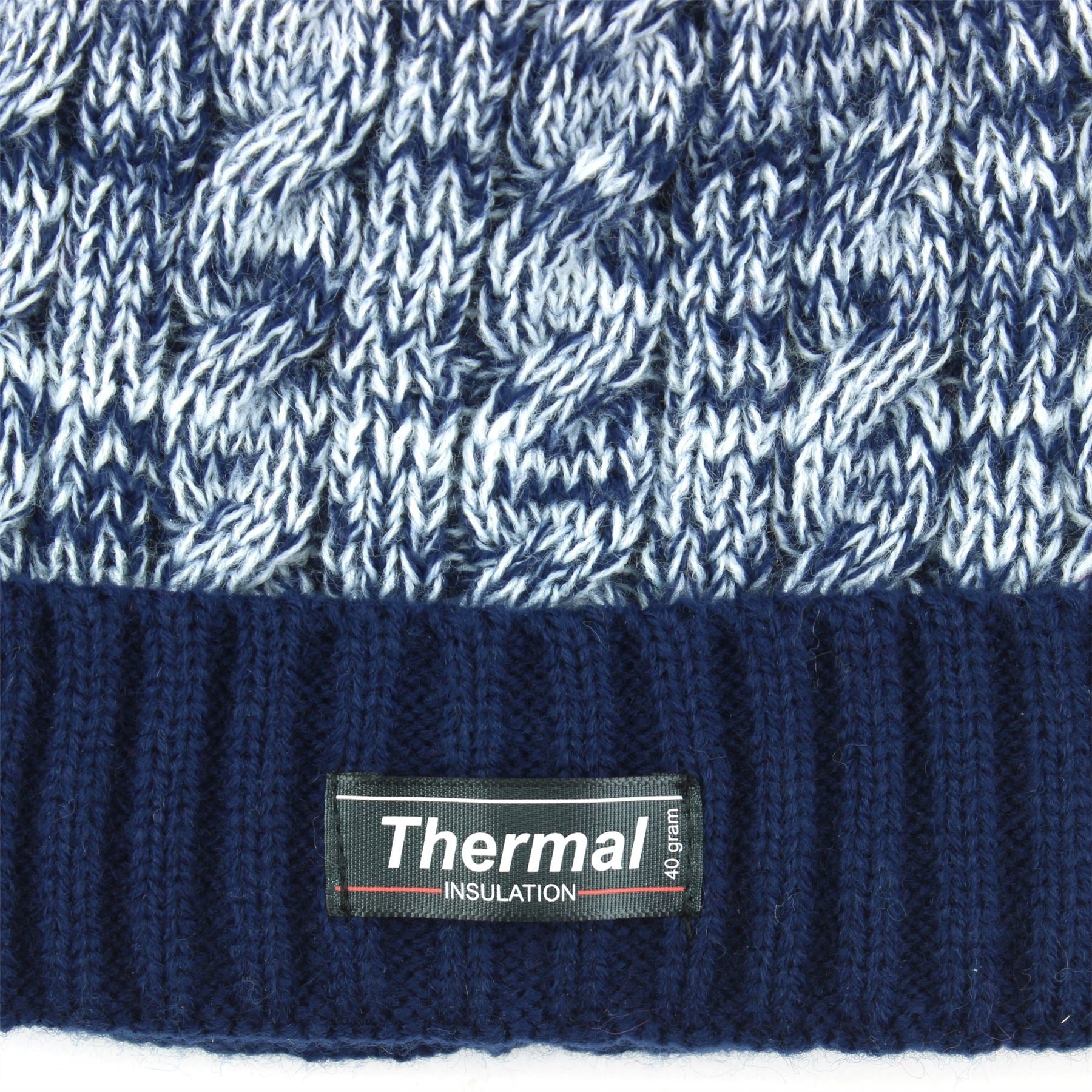 Childrens Thermal Lined Beanie Bobble Hat - Navy