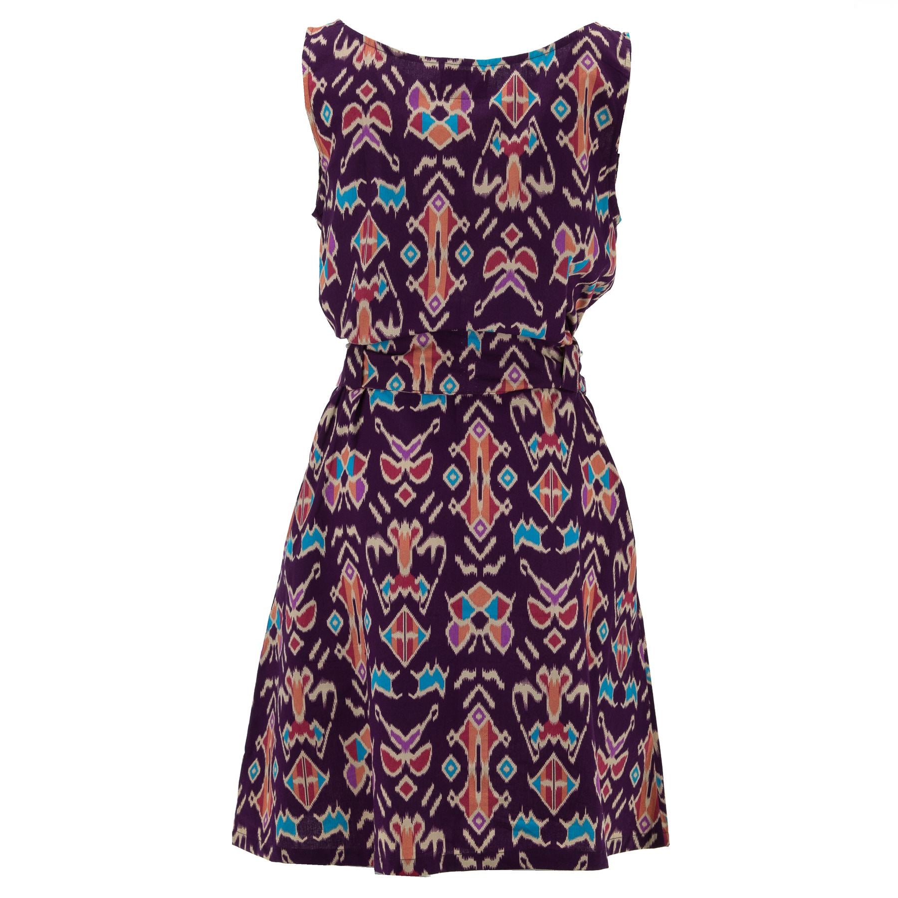 Belted Dress - Purple Tribal