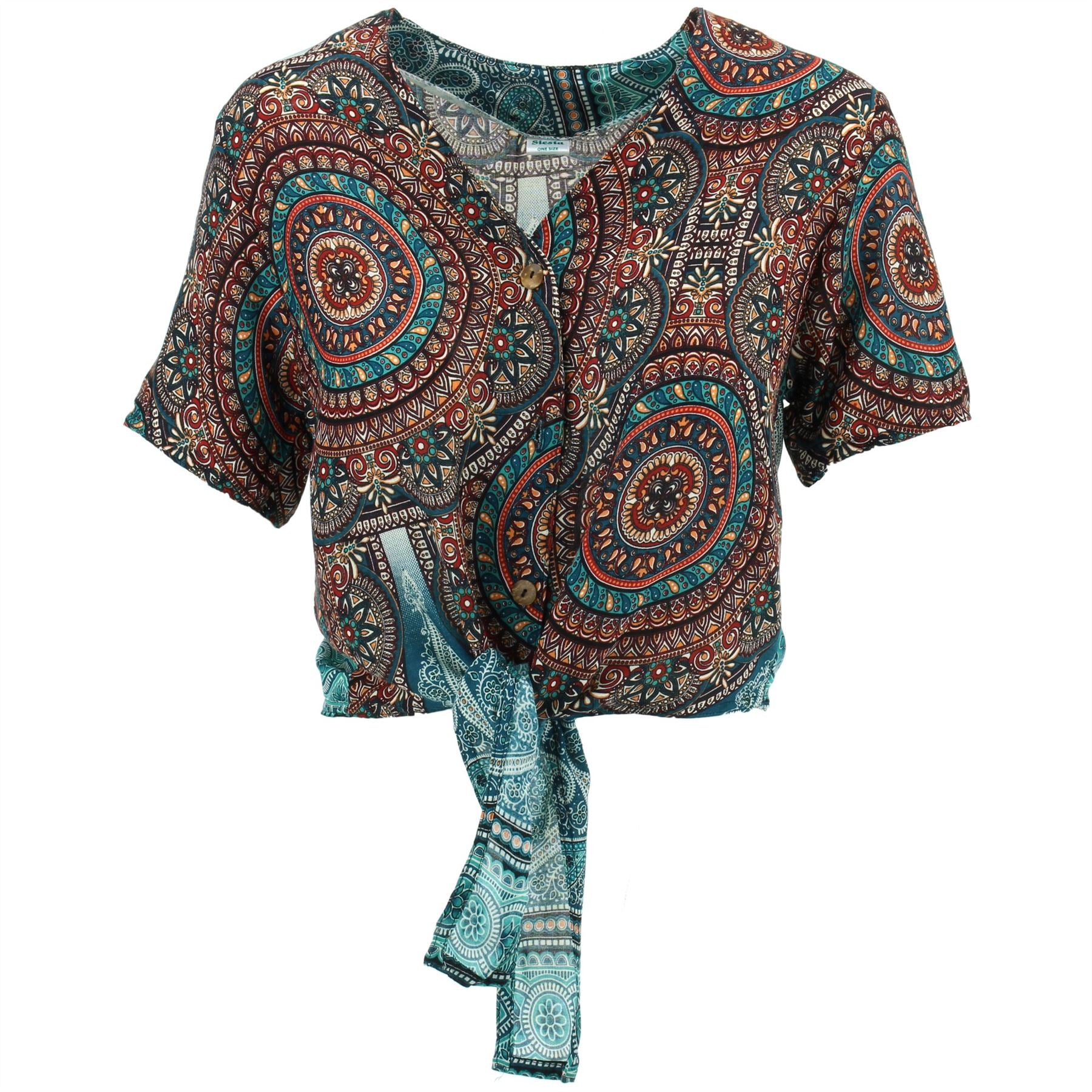 Circle Print Tie Front Shirt - Teal