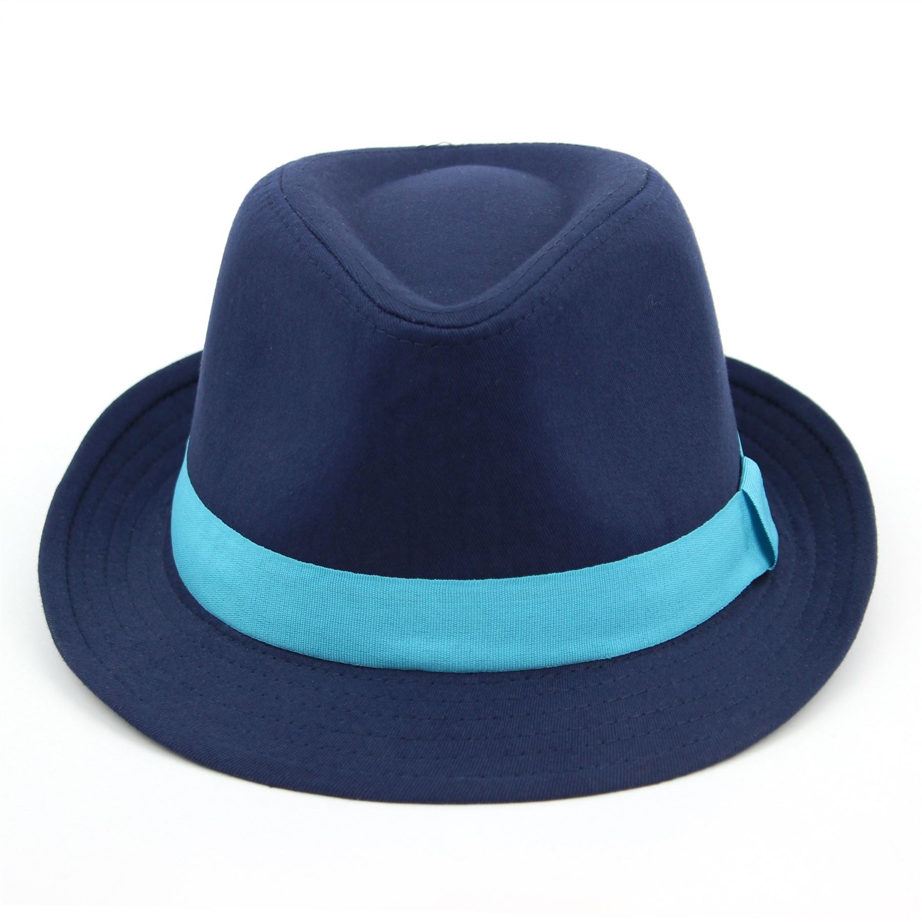 Cotton trilby hat with contrast band - Blue